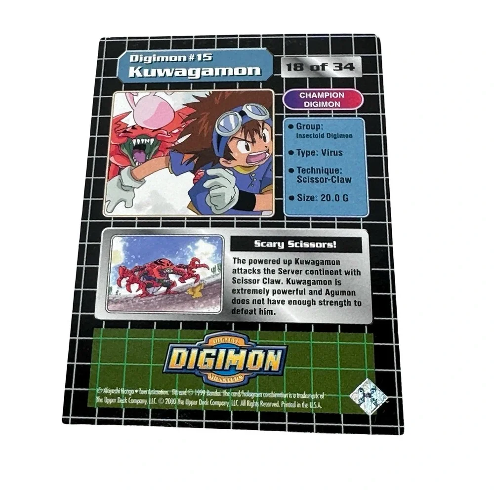 1999 Upper Deck Digimon Series 1 Kuwagamon 15 Prism Holofoil Card 18 of 34